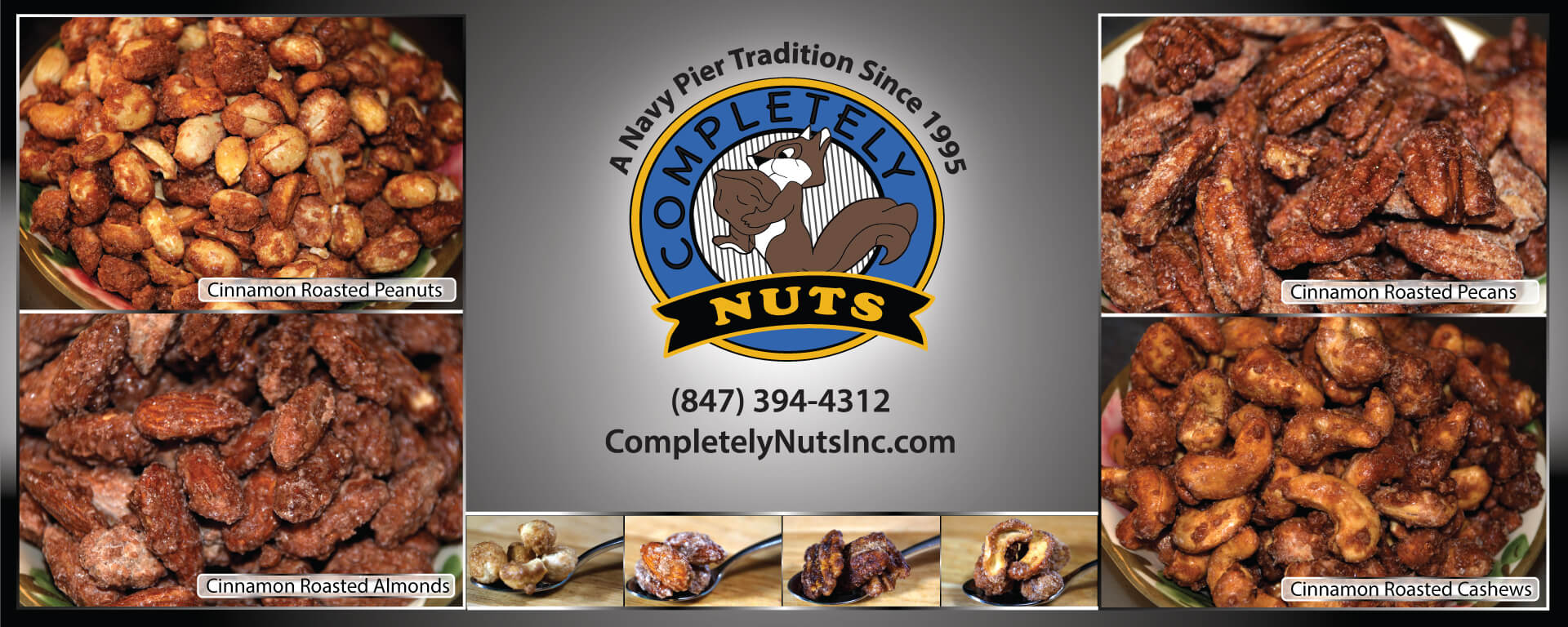 Cinnamon Roasted Peanuts, Pecans, Cashews & Almonds from Completely Nuts Inc